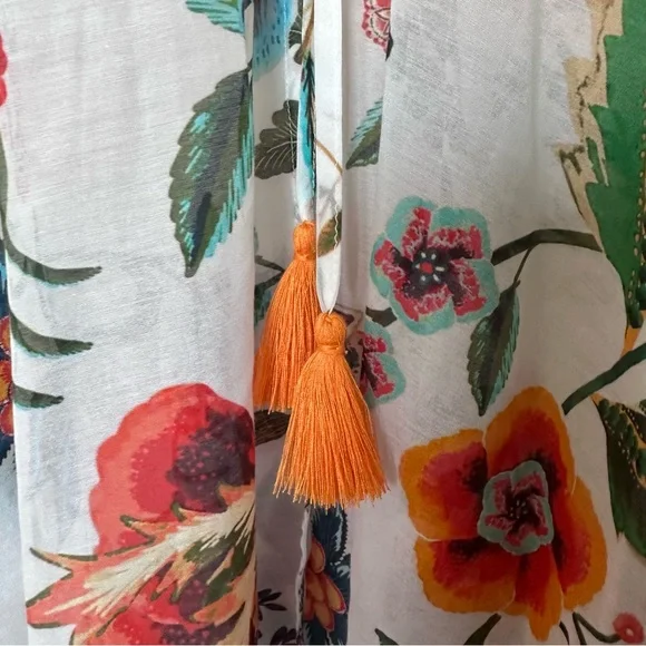 Johnny Was White Floral Ardella Swim Cover Up Kimono L XL - Picture 6 of 14